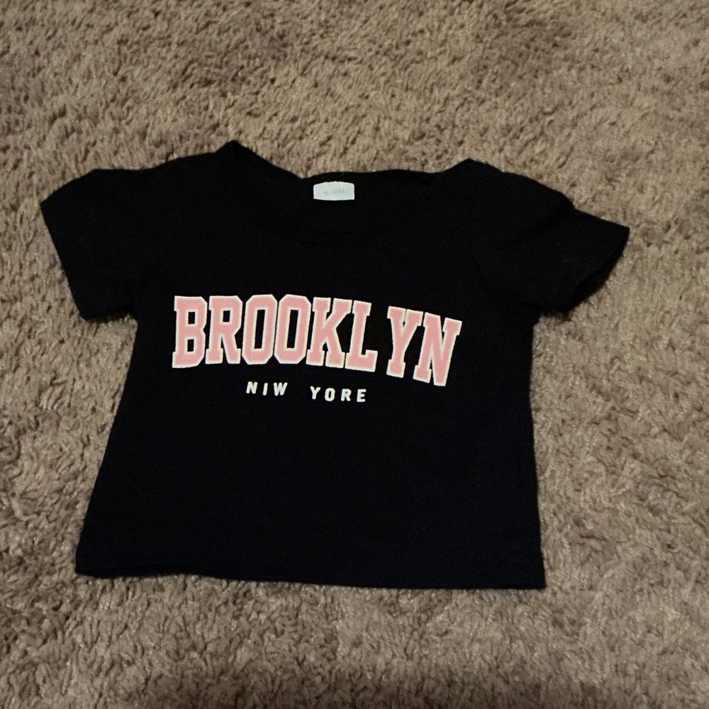 SHEIN Black Tee with Pink 'Brooklyn' Design